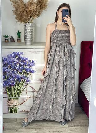 Платье с рюшами в пол в змеиный принт 1+1=3