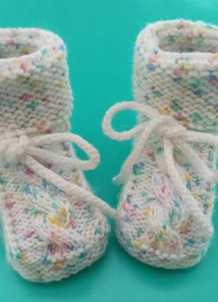 Вязаные пинетки, обувь для новорожденных, пинетки спицами для малыша