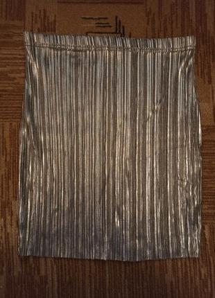 Новогодняя серебристая золотая мини юбка плиссе
