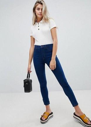 Идеалные синие джинсы узкие с высокой талией посадкой pull&bear 34 high waist2 фото