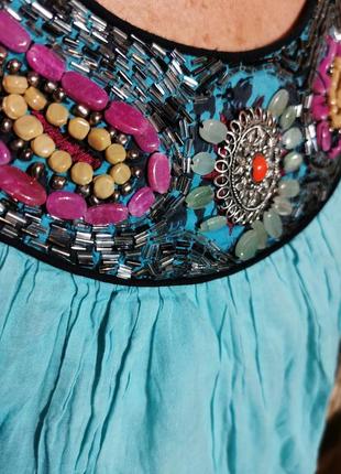 Сарафан платье короткое мини derhy в принт цветы с бисером камнями коттон хлопок3 фото