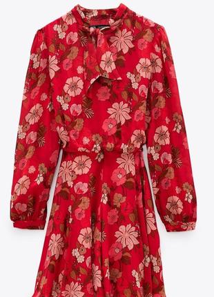 Платье zara мини красное в цветы зара новое s,36,444 фото