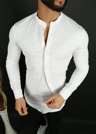 Мужская рубашка белая без ворота4 фото
