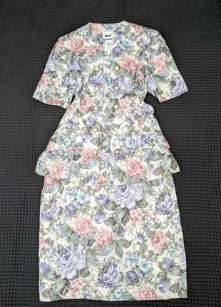 Винтаж люкс бренд сша платье костюм пастель цветы usa цветочный пиджак с юбкой ретро8 фото