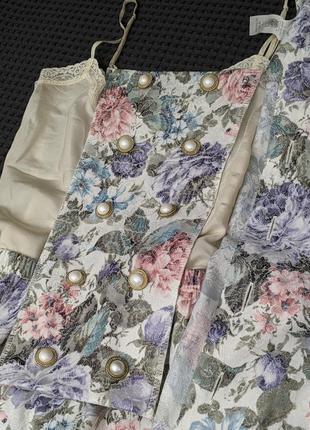 Винтаж люкс бренд сша платье костюм пастель цветы usa цветочный пиджак с юбкой ретро9 фото