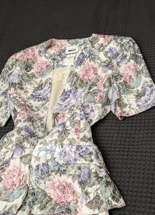 Винтаж люкс бренд сша платье костюм пастель цветы usa цветочный пиджак с юбкой ретро10 фото