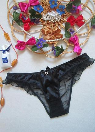 Шикарные черные комбинированные трусики сетка с атласом ann summers