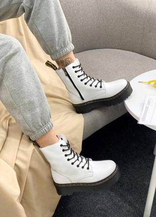 Dr.martens jadon white black🍁жіночі білі черевики доктор мартінс жадон, черевики жіночі доктор мартінс білі на платформі