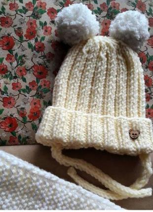 Шапочка на зав'язках для новонароджених, шапочка для дитини, шапка для новонародженого1 фото