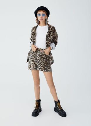 Джинсовая леопардовая мини юбка pull&bear1 фото