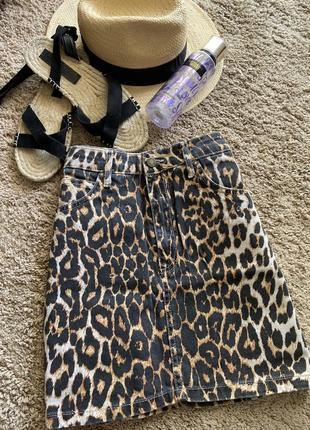 Джинсовая леопардовая мини юбка pull&bear3 фото