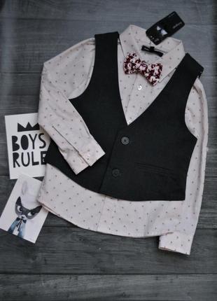 Офигенный набор рубашка жилетка и бабочка atmosphere 3-4года