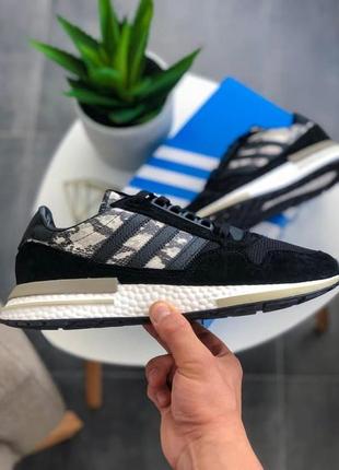 Мужские кроссовки adidas zx 500 rm black/camo (чёрные, белые)