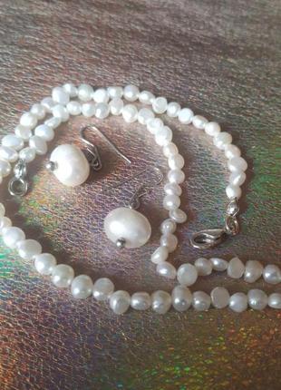 Набір чокер та сережки "ніжність".срібло та перли (перли)1 фото