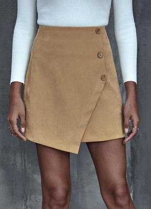 Вельветовая мини юбка трендовая  бежевая