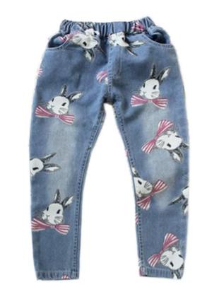 Джинсы,джинсы на девочку,джинсы с кроликом1 фото