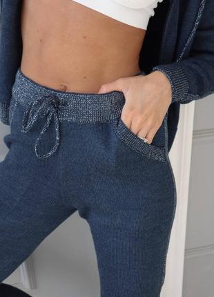 Синий джинс спортивный прогулочный вязаный костюм3 фото