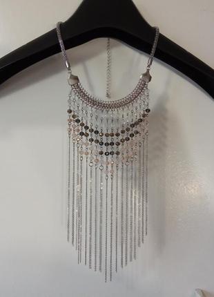 Розкішне кольє з кришталевими намистинами і бахромою з ланцюжків, італія