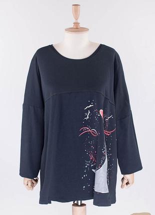 Стильная синяя туника кофта реглан с рисунком большой размер батал