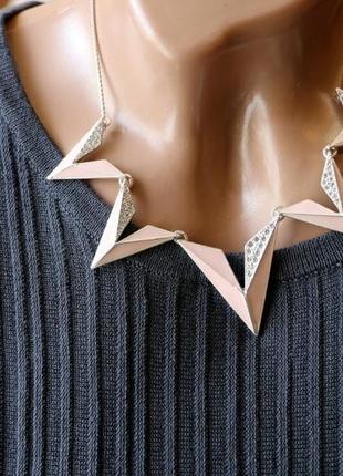 Елегантне ніжне кольє кольору пудра сріблення емаль pilgrim данія елітна біжутерія7 фото