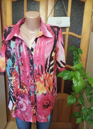 Яркая женская рубашка блуза под шифон в цветочный принт р.xxl/522 фото