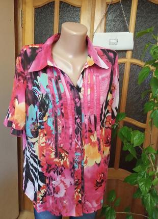 Яркая женская рубашка блуза под шифон в цветочный принт р.xxl/524 фото