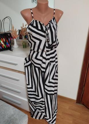 Шикарное платье сарафан в пол зебра черно белое1 фото