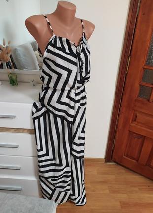 Шикарное платье сарафан в пол зебра черно белое4 фото