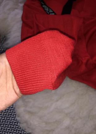 Свитшот вязаный худи красный алый яркий капюшон укорочен кофта свитер4 фото