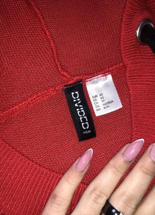Свитшот вязаный худи красный алый яркий капюшон укорочен кофта свитер9 фото