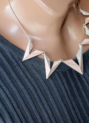 Елегантне ніжне кольє кольору пудра сріблення емаль pilgrim данія елітна біжутерія8 фото