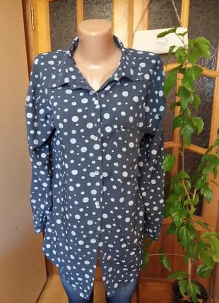 Жіноча довга сорочка блуза з віскози синя в горох р. s/m (44/46)
