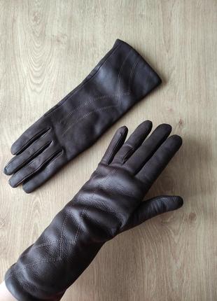 Стильные удлинённые женские кожаные перчатки, р.61 фото