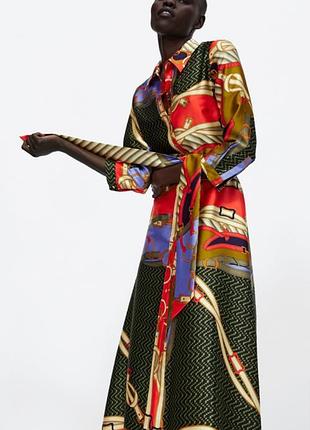 Легендарное платье рубашка на пуговицах миди zara платочный принт размер s