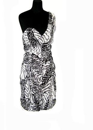 Сукня на одне плече корсетні р 40 чорно-біле драпірування леопард