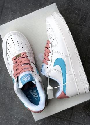 Air force 1 pink\blue женские стильные белые кроссовки найк форс жіночі модні білі кросівки тренд8 фото