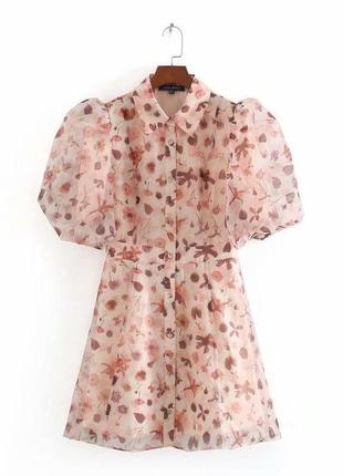 Летнее женское платье в цветочек рукав "фонарик"
