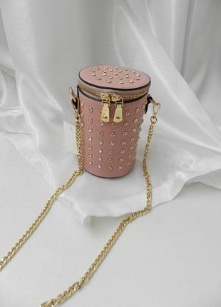 ⛔ прекрасна каркасна сумка клатч бочечка тубус із шипами стразами каменя без ланцюжка