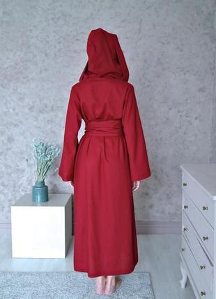 Довгий жіночий халат з капюшоном, лляний жіночий халат3 фото