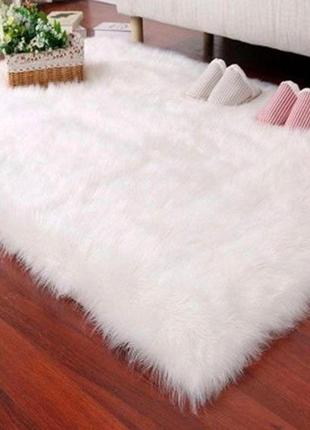 Білий пухнастий килимок з штучного хутра 60*90 см1 фото
