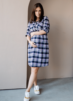 Сукня для вагітних, майбутніх мам лавандова в клітинку (платье для беременных, будущих мам)8 фото