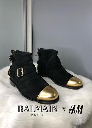 Balmain x h&m колаборація дизайнерські оригінальні черевики шкіряні замша золото пряжки2 фото