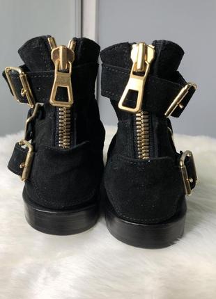 Balmain x h&m коллаборация дизайнерские оригинальные ботинки кожаные замша золото пряжки3 фото