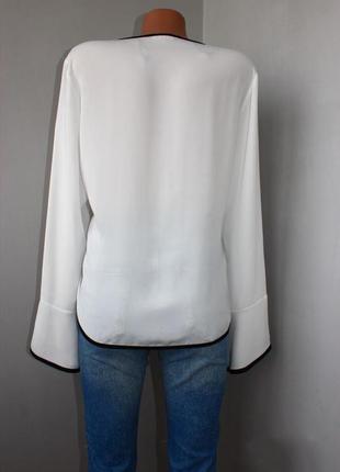 Блуза белая с черными кантами и воланом длинного рукава, турция, 14/42 (3317)3 фото