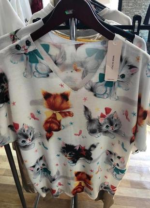 Шикарная блуза,футболочка в котики, люкс качество, италия.