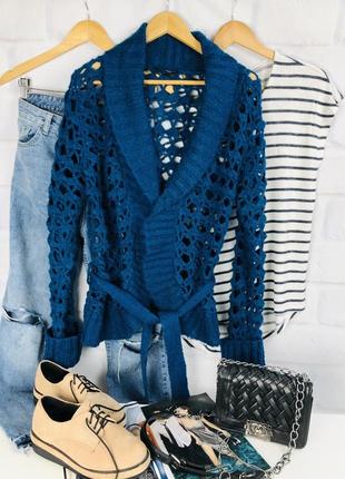 Кофта на запах с поясом крупной вязки