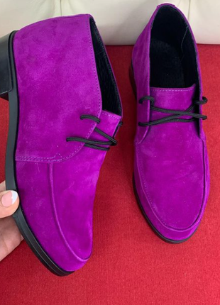 Замшевые фиолетовые ботинки на шнуровке,3 фото