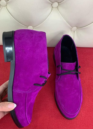 Замшевые фиолетовые ботинки на шнуровке,4 фото