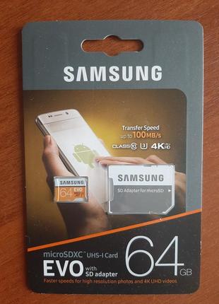 Карта пам'яті мікро sd samsung на 64 гб, нова