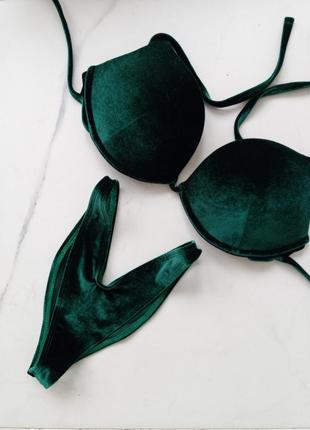 Фитнес бикини база . изумрудный бархат . купальник